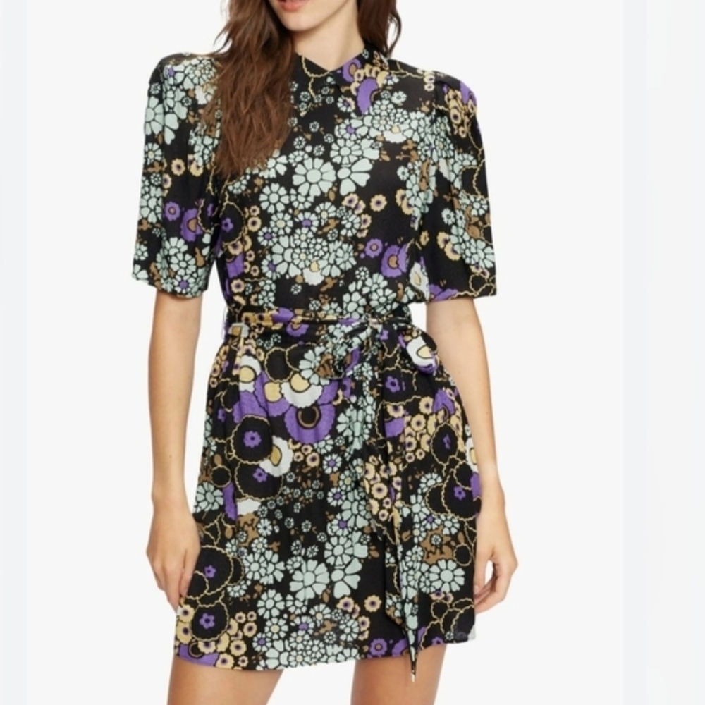 Ted Baker Black and Purple Floral Mini Dress